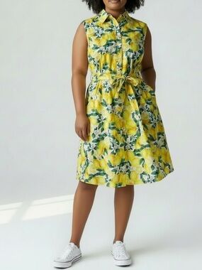 Chloe+Rene Lemon Print Sleeveless Cotton Dress Size 2X